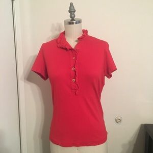Tory Burch Red polo, with ruffle detail